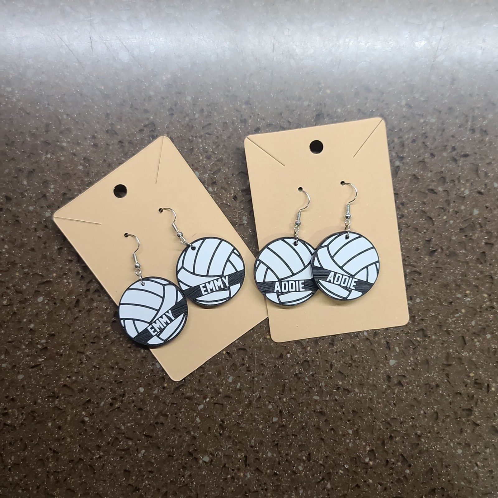 Volleyball earrings on kraft display cards