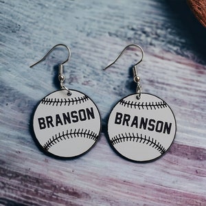 Personalized baseball earrings by The Messy Woodworker