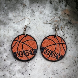 Personalized basketball earrings by The Messy Woodworker