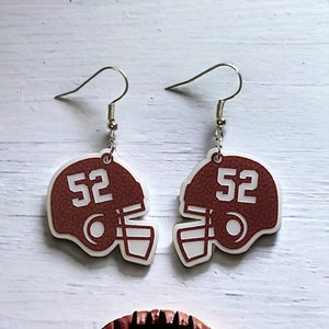Personalized football helmet earrings by The Messy Woodworker
