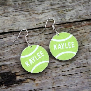 Personalized tennis earrings by The Messy Woodworker