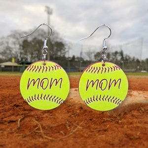 Softball mom earrings by The Messy Woodworker