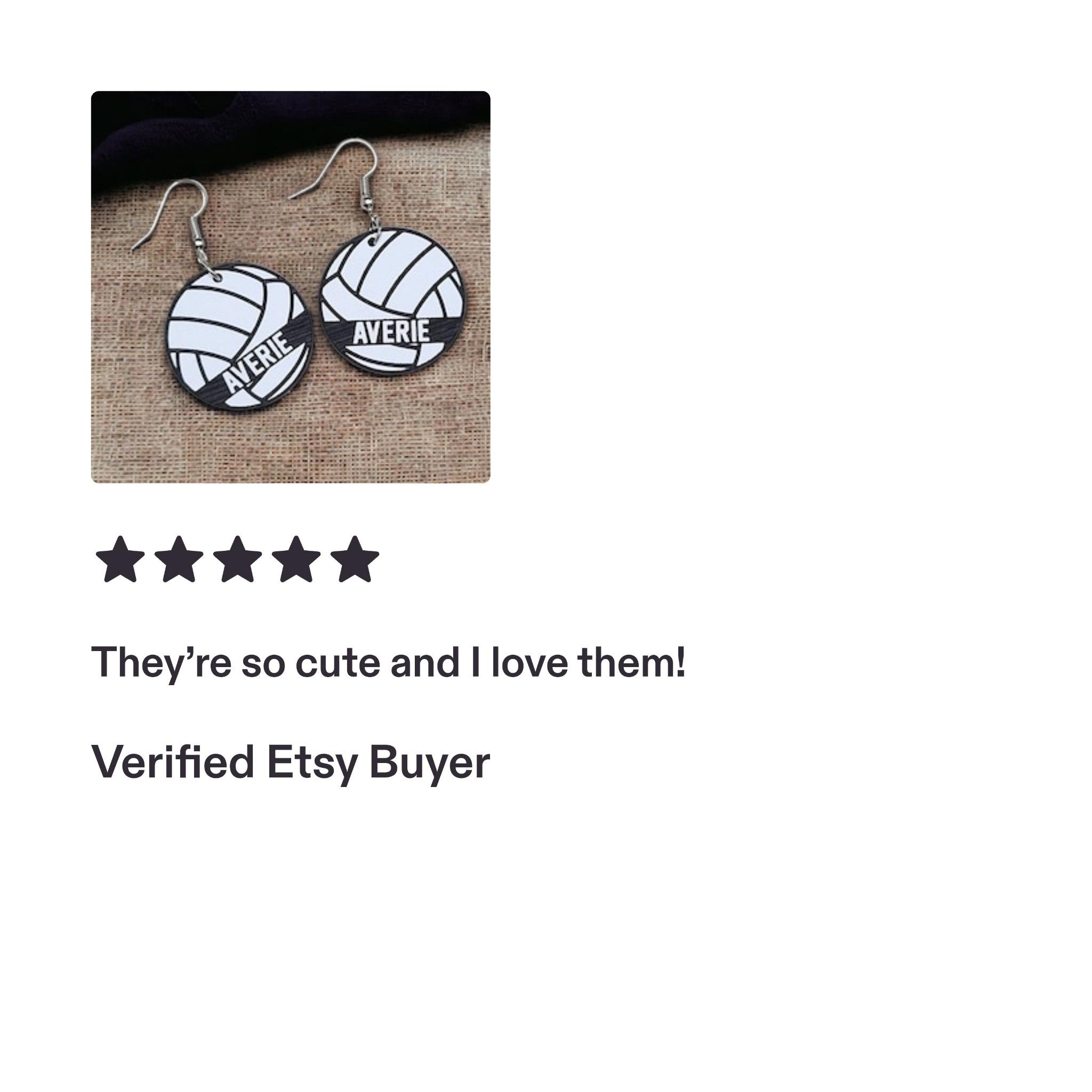 Personalized AVERIE volleyball earrings.